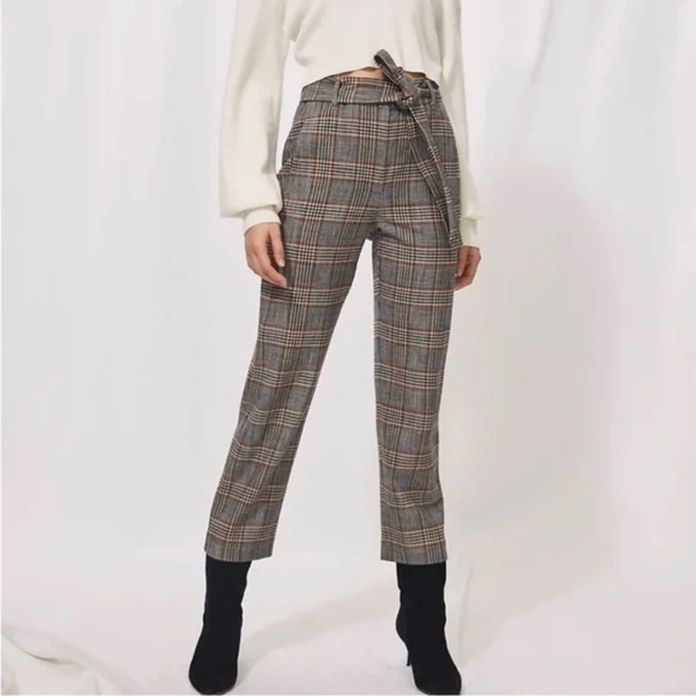 Plaid Formal Dress Pants with Tie Belt